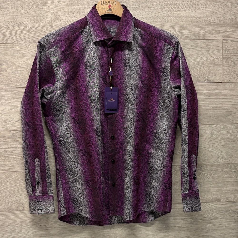 Bertigo Men’s Purple and Gray Dress Shirt